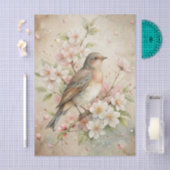 Pretty Bird Perched on White Floral Branch Tissuepapier (Craft)