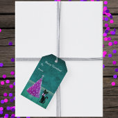 Pretty Black Cat Bow Pink Christmas Tree Teal Cadeaulabel