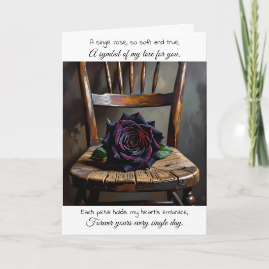 Pretty Black Rose on Rustic Chair | Anniversary Kaart (Voorkant)