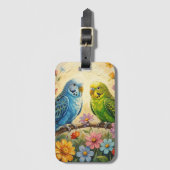 Pretty Blue and Green Parakeets Bagagelabel (Voorkant (verticaal))