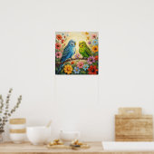 Pretty  Blue and Green Parakeets  Poster (Keuken)