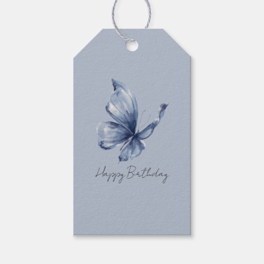 Pretty Blue Butterfly Birthday Cadeaulabel (Voorkant)