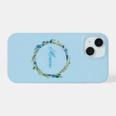 Pretty Blue Floral Wreath with Monogram (Verso Horizontal)