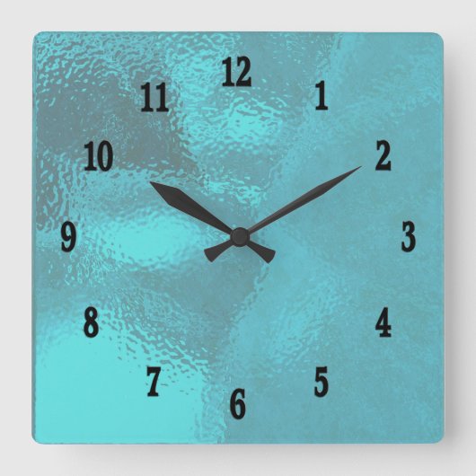 Pretty Blue Glass Design Wall Clock Vierkante Klok (Voorkant)