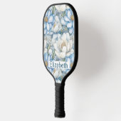 Pretty Blue Magnolia and Peony Personalized Pickleball Paddle (Links)