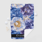 Pretty Blue Peony Personalized Golfhanddoek (Insitu)