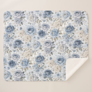 Pretty Blue Rose Floral Watercolor  Sherpa Deken