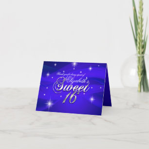 Pretty Blue Sparkle Sweet Sixteen Bedankkaart