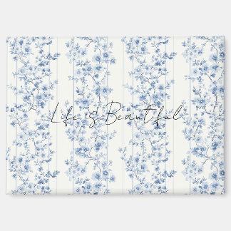 Pretty Blue White Floral Stripes Magneet