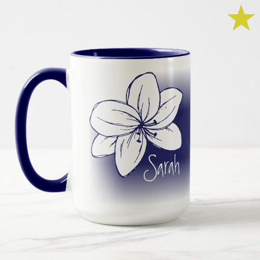 Pretty Blue White Flower Drawing Custom Name Mok