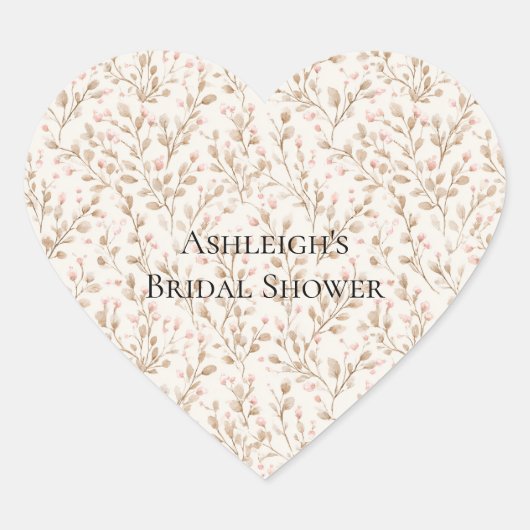 Pretty Blush Pink Cream Floral Bridal Shower Hart Sticker (Voorkant)