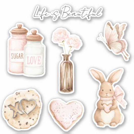 Pretty Blush Pink Cream Floral  Sticker (Voorkant)