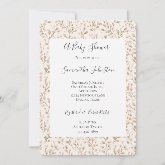 Pretty Blush Pink Floral Baby Shower Kaart (Voorkant)