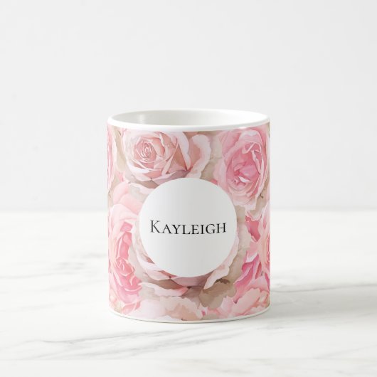 Pretty Blush Pink Roses Floral Koffiemok (Center)