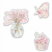 Pretty Blush Pink White Flowers Butterfly  Sticker (Voorkant)