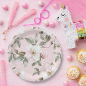 Pretty Blush Pink White Flowers Wedding Papieren Bordje (Feest)