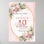 Pretty Boho Blush Pink Eucalyptus 40th Birthday   Poster (Voorkant)