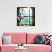 Pretty Boho Purple Dreamcatcher in Window   Canvas Afdruk (Insitu (Woonkamer))