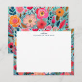 Pretty Botanical Girly Floral Frame  Notitiekaartje (Voorkant / Achterkant)