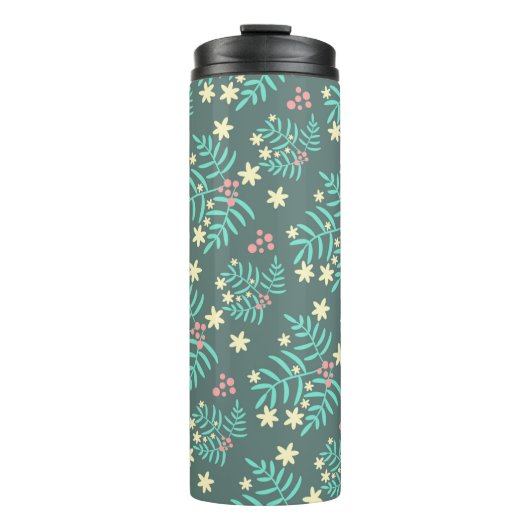 Pretty Botanical Leaves and Berries Blue Pattern Thermosbeker (Voorkant)