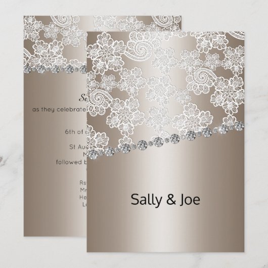 PRETTY BRONZE LACE DIAMOND MARIAGE INVITATIONS (Devant / Derrière)