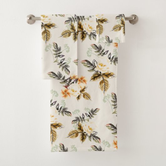 Pretty Brown Floral Fall Winter Matching Bad Handdoek (Insitu)