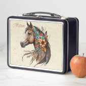 Pretty Buckskin Horse Lunch Box with Name (En situation)
