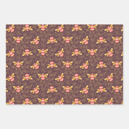 Pretty Bumble Bee Pattern Inpakpapier Vel (Voorkant 3)