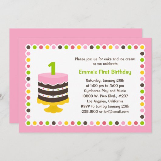 Pretty Cake - Invitation de fête d'anniversaire (Devant / Derrière)