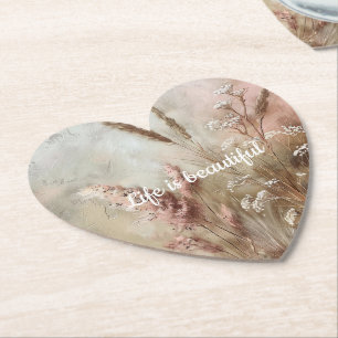 Pretty Chic Beige Blush Boho Bloem  Kartonnen Onderzetters