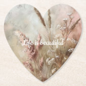 Pretty Chic Beige Blush Boho Bloem  Kartonnen Onderzetters (Voorkant)