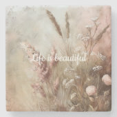 Pretty Chic Beige Blush Boho Bloemen Stenen Onderzetter (Voorkant)