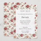 Pretty Chic Red Cream Floral Birthday   Kaart (Voorkant / Achterkant)