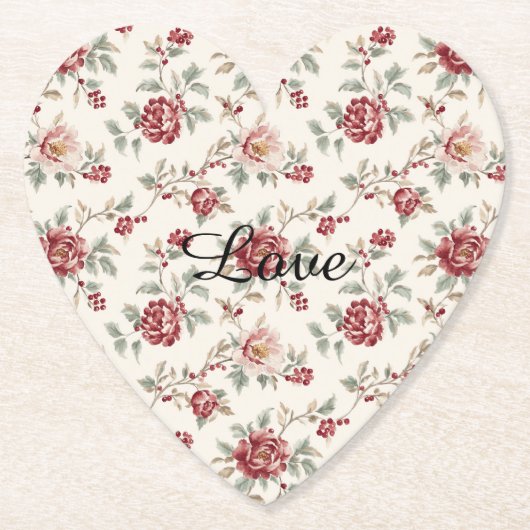 Pretty Chic Rood Crème Bloem Kartonnen Onderzetters (Voorkant)