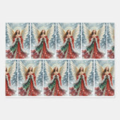 Pretty Christmas Angel in Red & Green w Snow 3 Inpakpapier Vel (Voorkant 2)