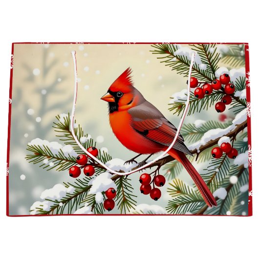 Pretty Christmas Cardinal and Snowflakes Christmas Groot Cadeauzakje (Voorkant)