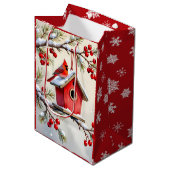 Pretty Christmas Cardinal & Birdhouse Snowflakes Medium Cadeauzakje (Voorkant Gekanteld)