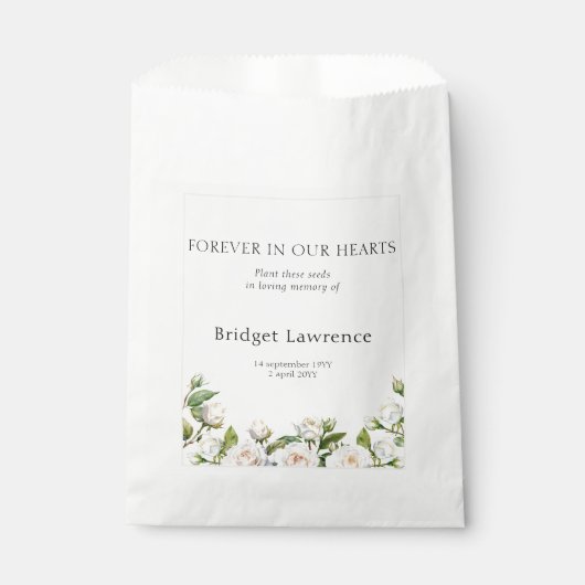 Pretty Classic White Roses Funeral Seed Packet Bedankzakje (Voorkant)