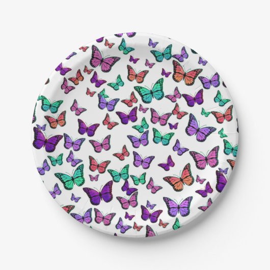 Pretty Colorful Butterflies Pattern Papieren Bordje (Voorkant)