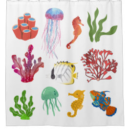Pretty colorful watercolor Ocean life Corals Douchegordijn
