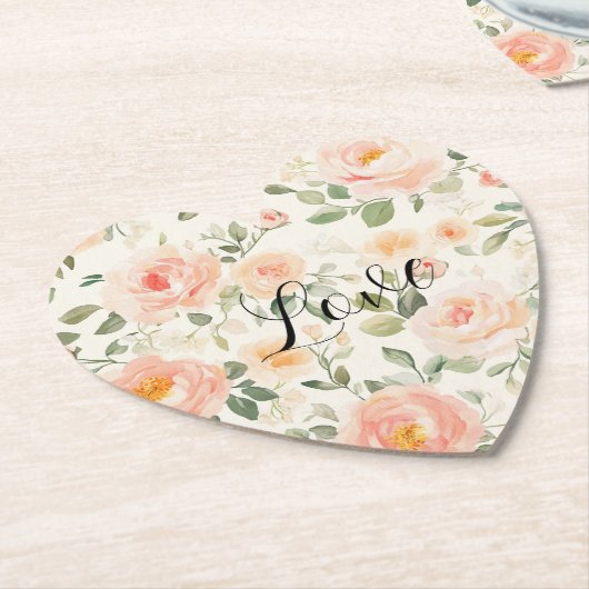 Pretty Cream Peach Floral Bridal Shower Kartonnen Onderzetters (Gekanteld)