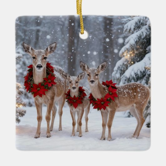Pretty Deer Family Wreath Tree Keramisch Ornament (Voorkant)