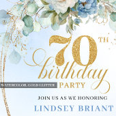 Pretty Dusty Blue Peonies 70th Birthday Invitation