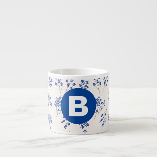 Pretty Elegant Blue Floral Pattern Monogram Espresso Kop (Voorkant)