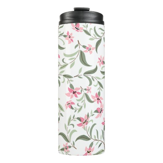 Pretty Elegant Pink Floral Pattern White Thermosbeker (Voorkant)