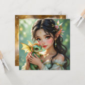 Pretty Elven Fairy & Dragon Ethereal Kaart (Voorkant / Achterkant in situ)