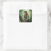 Pretty Elven Fairy in Enchanted Forest Vierkante Sticker (Tas)