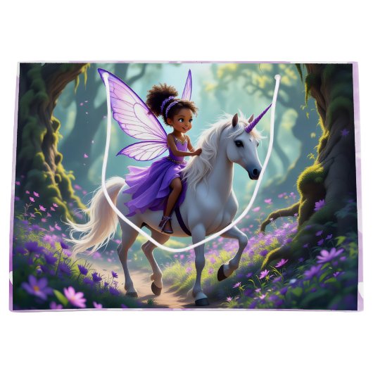 Pretty Fairy in Enchanted Forest Birthday Groot Cadeauzakje (Voorkant)