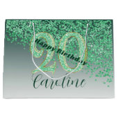 Pretty Falling Green Glitter 20th Birthday Groot Cadeauzakje (Voorkant)