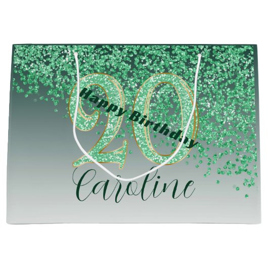 Pretty Falling Green Glitter 20th Birthday Groot Cadeauzakje (Voorkant)